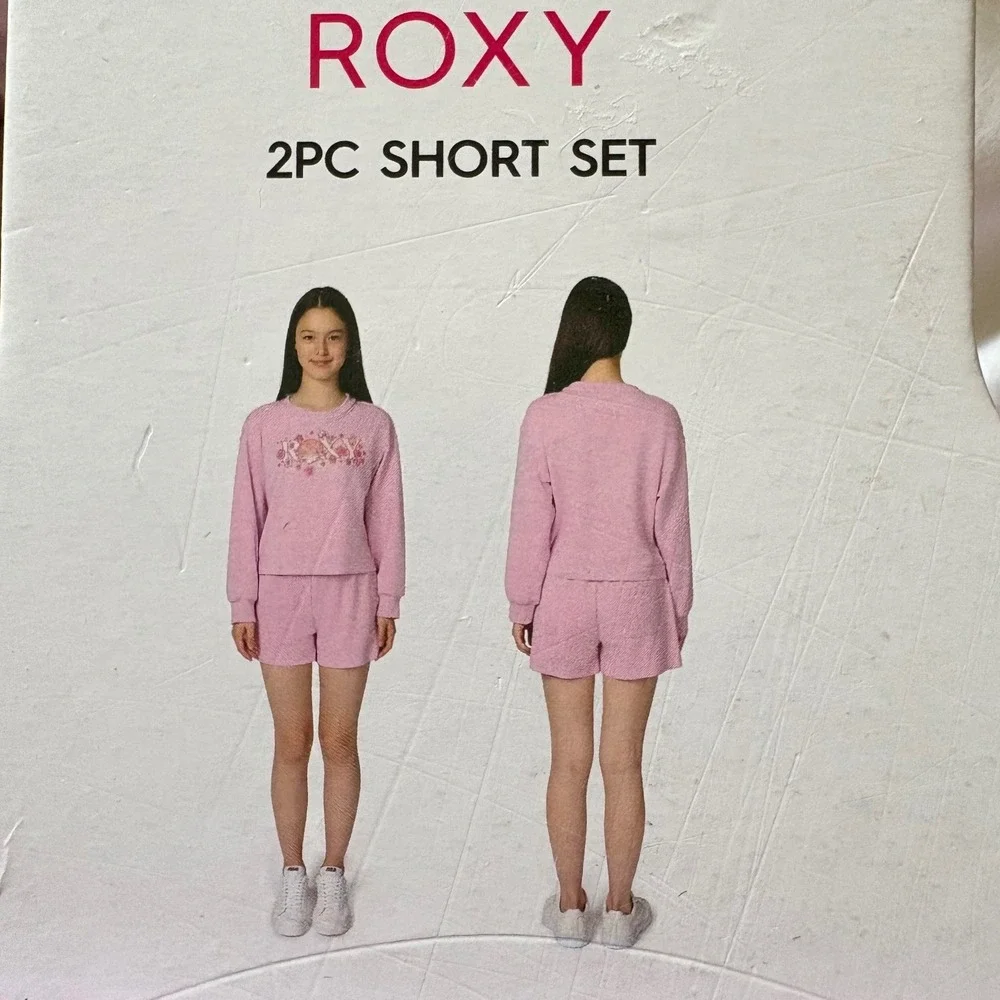 Roxy Girls Purple 2PC Short Set Sweatshirt and Shorts Floral Size L 10/12 NWT